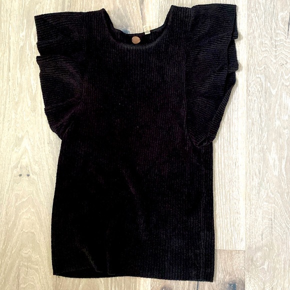 Free People black velour flutter short sleeve top - Picture 1 of 3